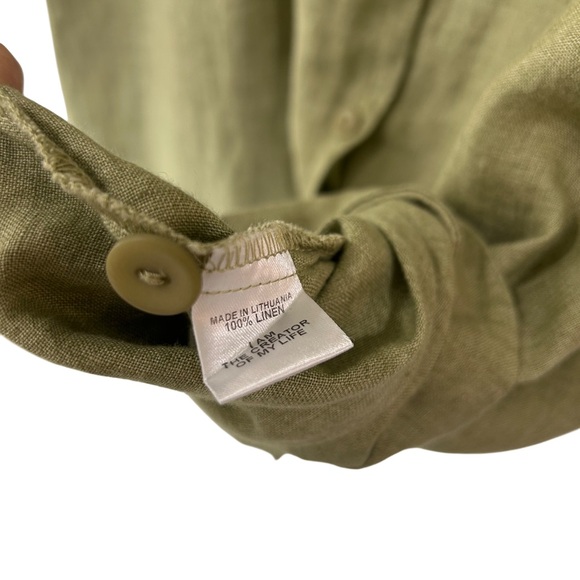 FLAX women’s linen button up tunic top M green 3/4 sleeves lagenlook - Picture 8 of 8